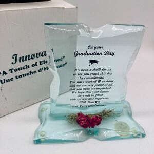 Innovations Graduation Day Glass Plaque Keepsake‎ with Dried Roses Vintage